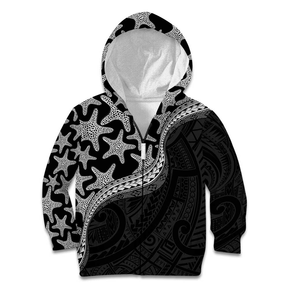 Monotone Polynesian Starfish Unique Pattern Kid Hoodie LT01 Zip Hoodie Black - Polynesian Pride