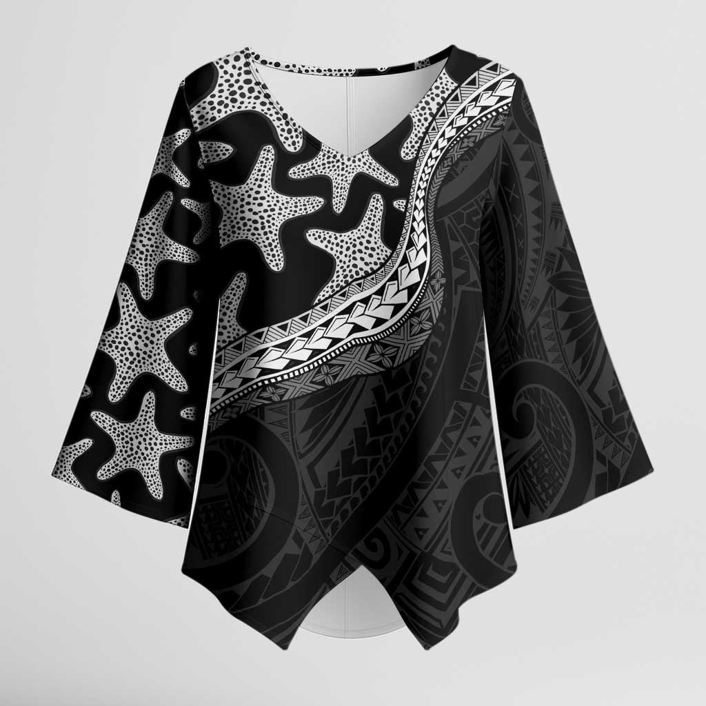 Monotone Polynesian Starfish Unique Pattern Kimono Sleeve Blouse LT01 Female Black - Polynesian Pride