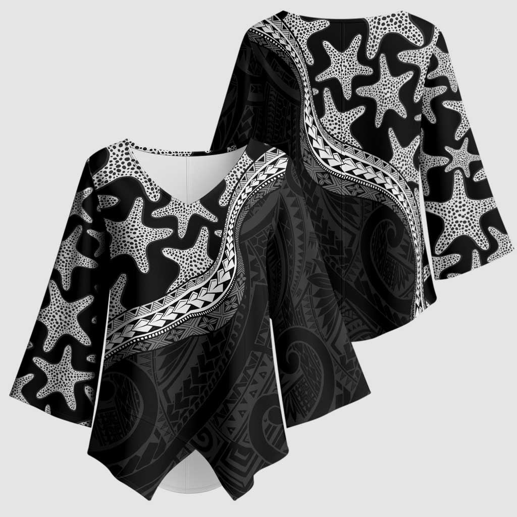 Monotone Polynesian Starfish Unique Pattern Kimono Sleeve Blouse LT01 - Polynesian Pride