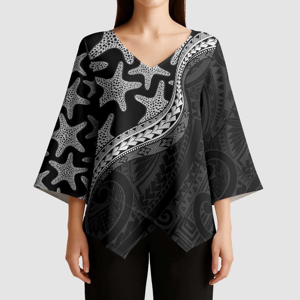 Monotone Polynesian Starfish Unique Pattern Kimono Sleeve Blouse LT01 - Polynesian Pride