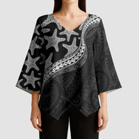 Monotone Polynesian Starfish Unique Pattern Kimono Sleeve Blouse LT01 - Polynesian Pride