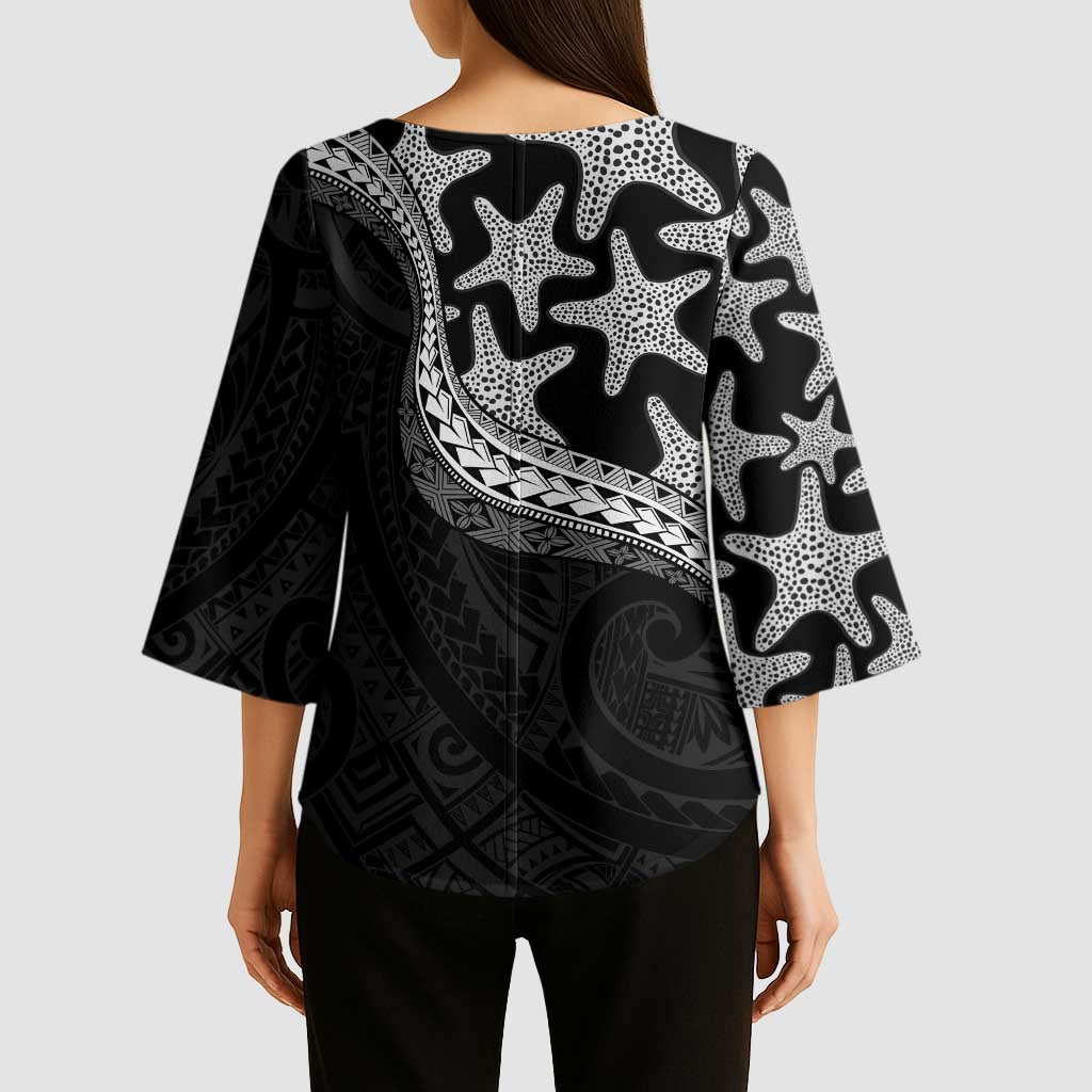 Monotone Polynesian Starfish Unique Pattern Kimono Sleeve Blouse LT01 - Polynesian Pride