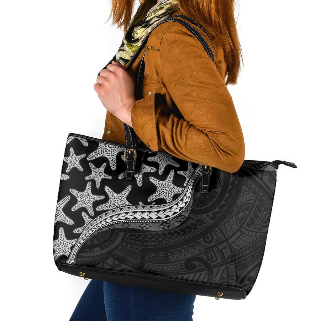 Monotone Polynesian Starfish Unique Pattern Leather Tote Bag LT01 Black - Polynesian Pride