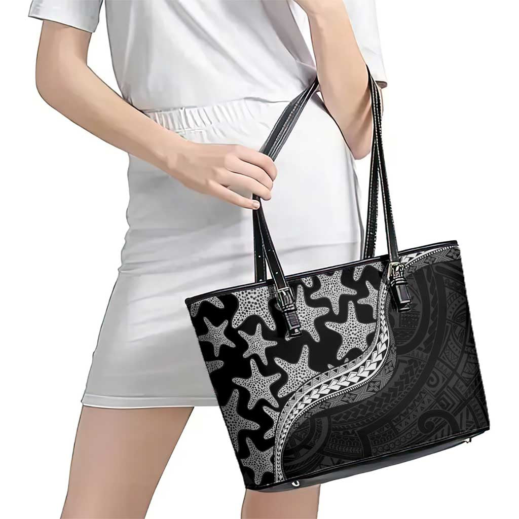 Monotone Polynesian Starfish Unique Pattern Leather Tote Bag LT01 - Polynesian Pride
