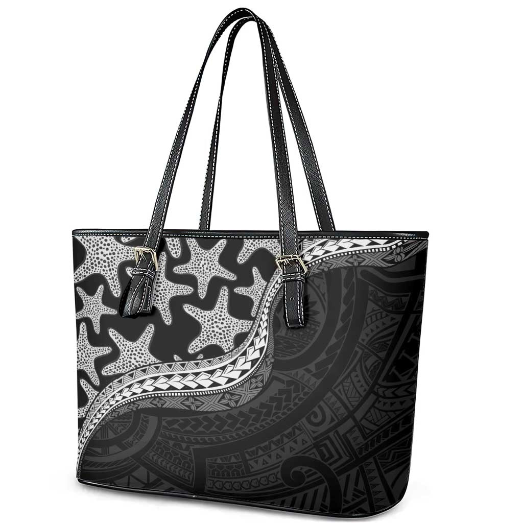 Monotone Polynesian Starfish Unique Pattern Leather Tote Bag LT01 - Polynesian Pride