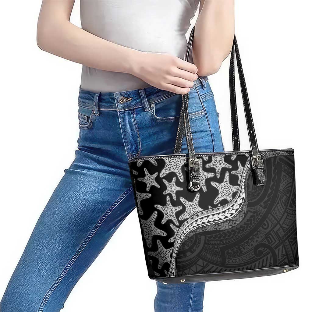 Monotone Polynesian Starfish Unique Pattern Leather Tote Bag LT01 - Polynesian Pride