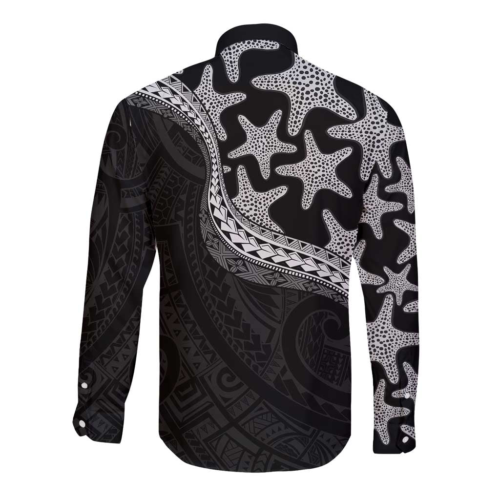 Monotone Polynesian Starfish Unique Pattern Long Sleeve Button Shirt LT01 - Polynesian Pride