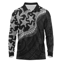 Monotone Polynesian Starfish Unique Pattern Long Sleeve Polo Shirt LT01 Black - Polynesian Pride
