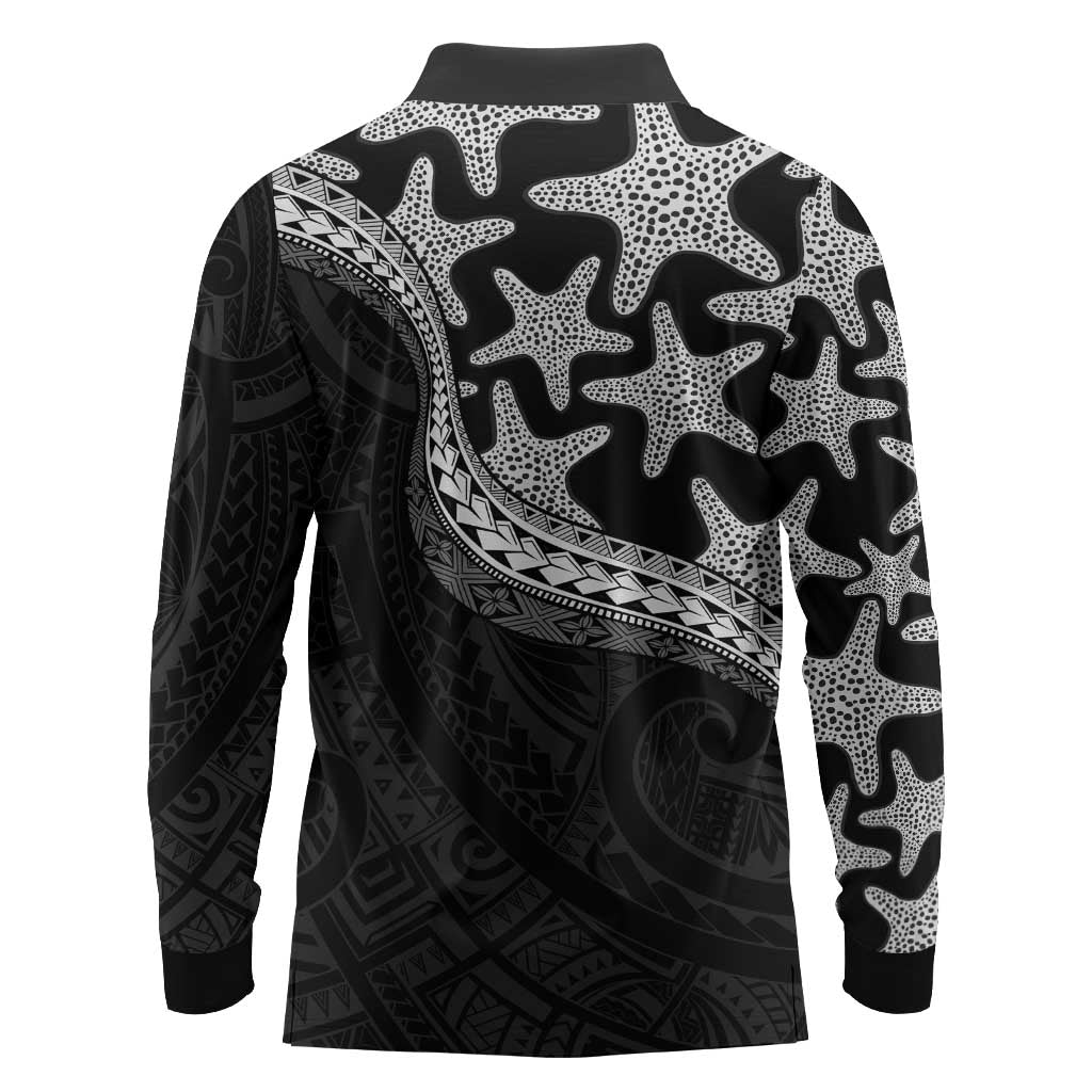 Monotone Polynesian Starfish Unique Pattern Long Sleeve Polo Shirt LT01 - Polynesian Pride