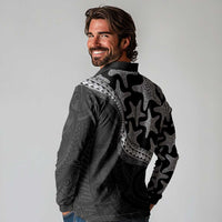 Monotone Polynesian Starfish Unique Pattern Long Sleeve Polo Shirt LT01 - Polynesian Pride