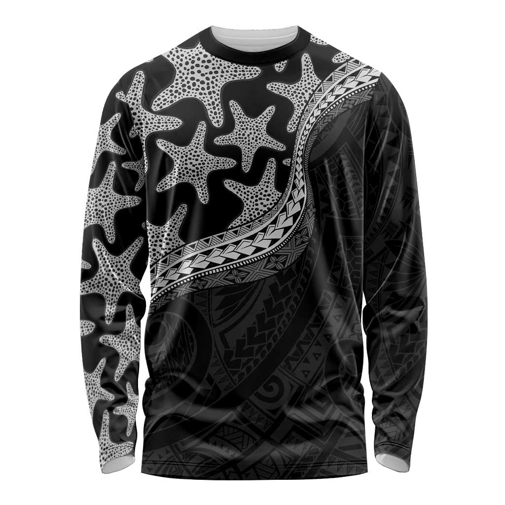 Monotone Polynesian Starfish Unique Pattern Long Sleeve Shirt LT01 Unisex Black - Polynesian Pride