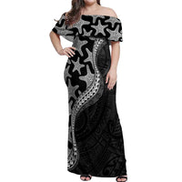 Monotone Polynesian Starfish Unique Pattern Off Shoulder Maxi Dress LT01 Women Black - Polynesian Pride
