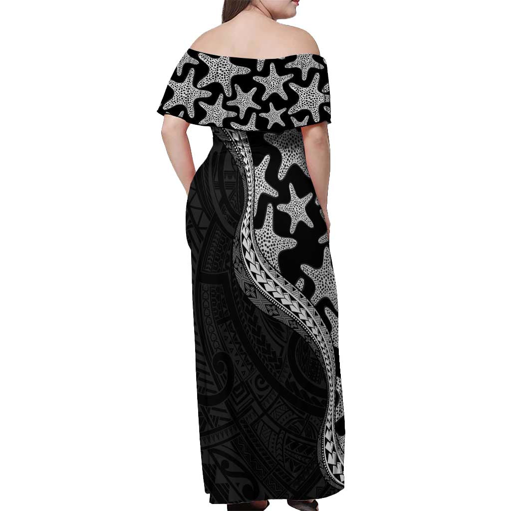 Monotone Polynesian Starfish Unique Pattern Off Shoulder Maxi Dress LT01 - Polynesian Pride