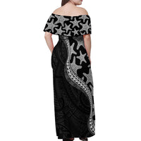 Monotone Polynesian Starfish Unique Pattern Off Shoulder Maxi Dress LT01 - Polynesian Pride