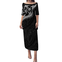 Monotone Polynesian Starfish Unique Pattern Puletasi LT01 Long Dress Black - Polynesian Pride