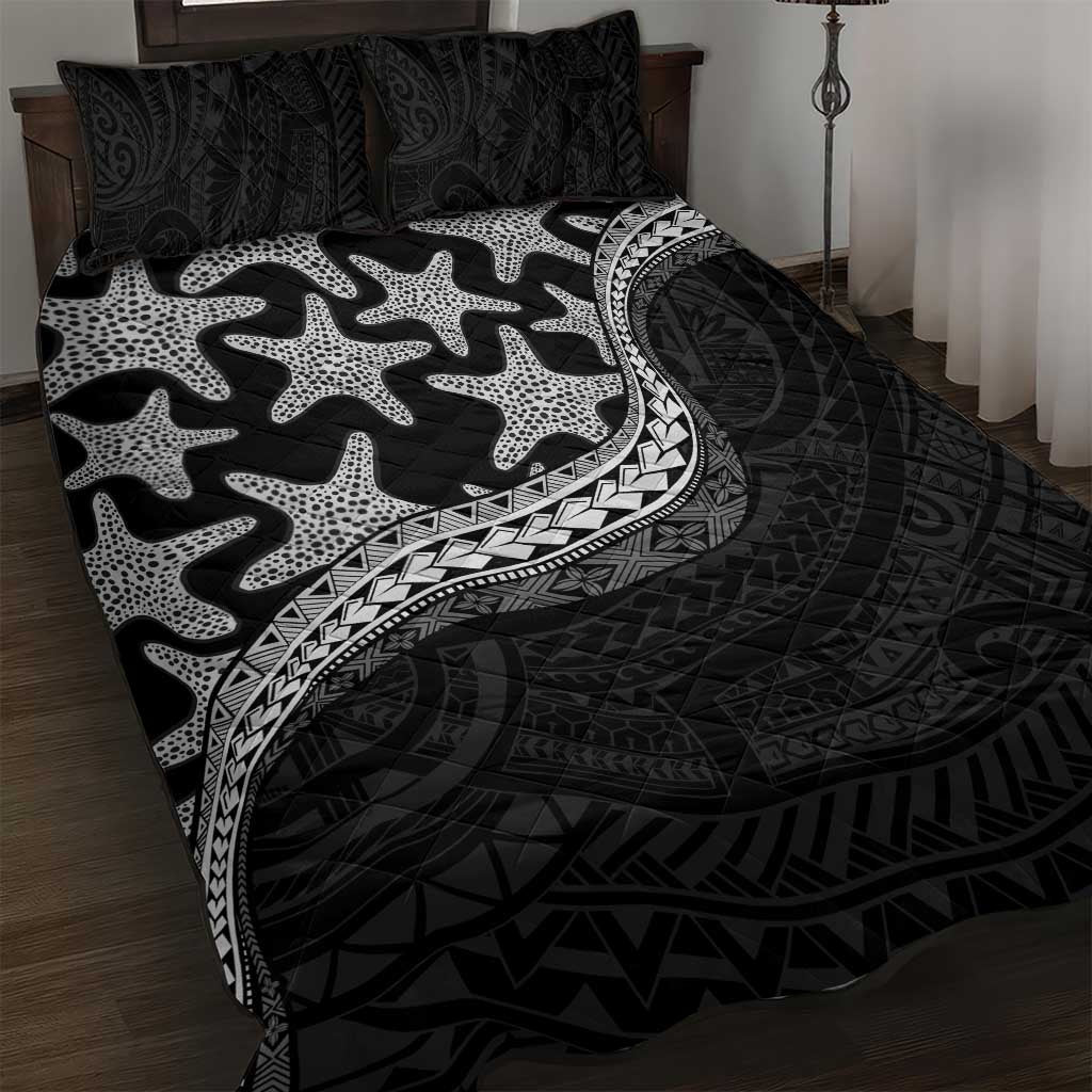Monotone Polynesian Starfish Unique Pattern Quilt Bed Set LT01 Black - Polynesian Pride