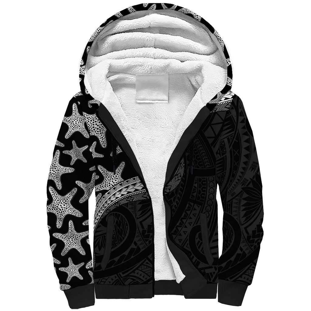 Monotone Polynesian Starfish Unique Pattern Sherpa Hoodie LT01 Unisex Black - Polynesian Pride