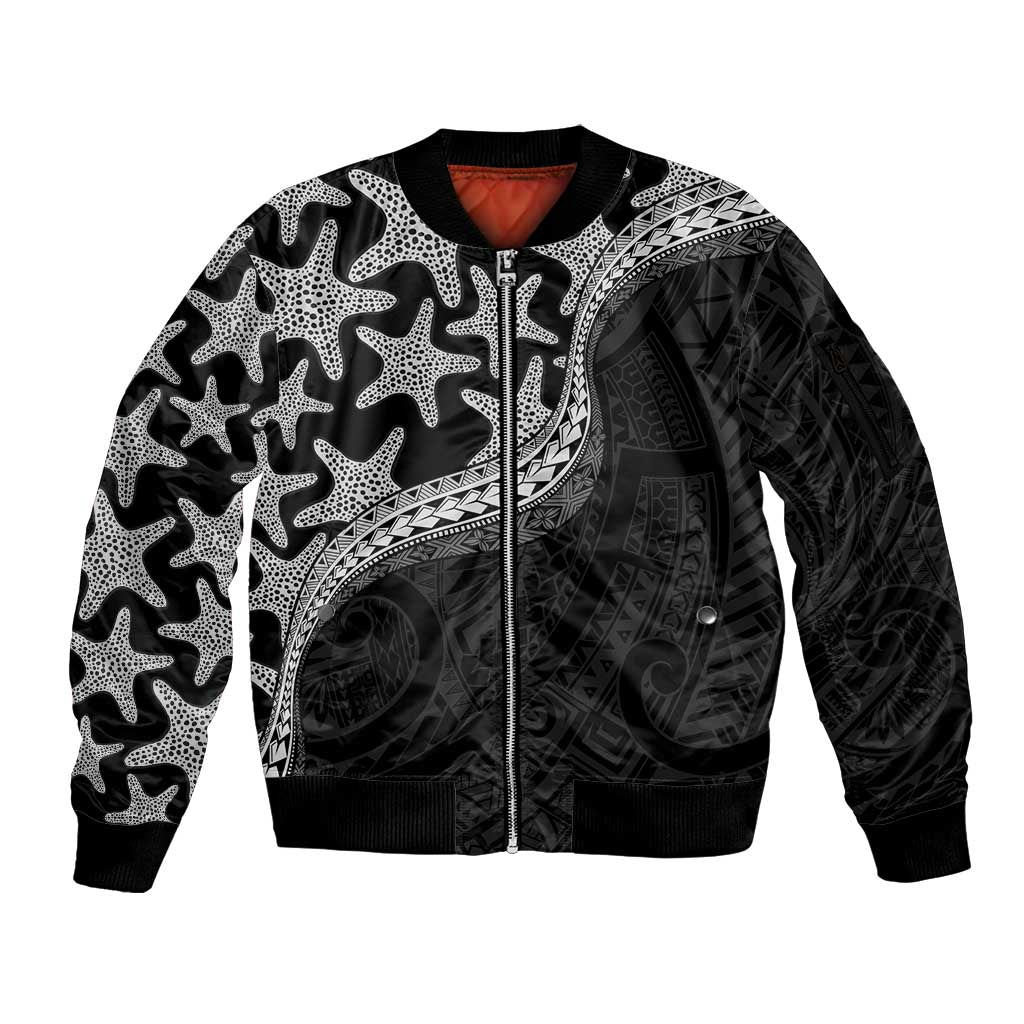 Monotone Polynesian Starfish Unique Pattern Sleeve Zip Bomber Jacket LT01 Unisex Black - Polynesian Pride