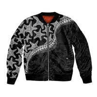 Monotone Polynesian Starfish Unique Pattern Sleeve Zip Bomber Jacket LT01 Unisex Black - Polynesian Pride