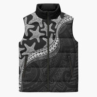 Monotone Polynesian Starfish Unique Pattern Sleeveless Puffer Jacket LT01 Unisex Black - Polynesian Pride