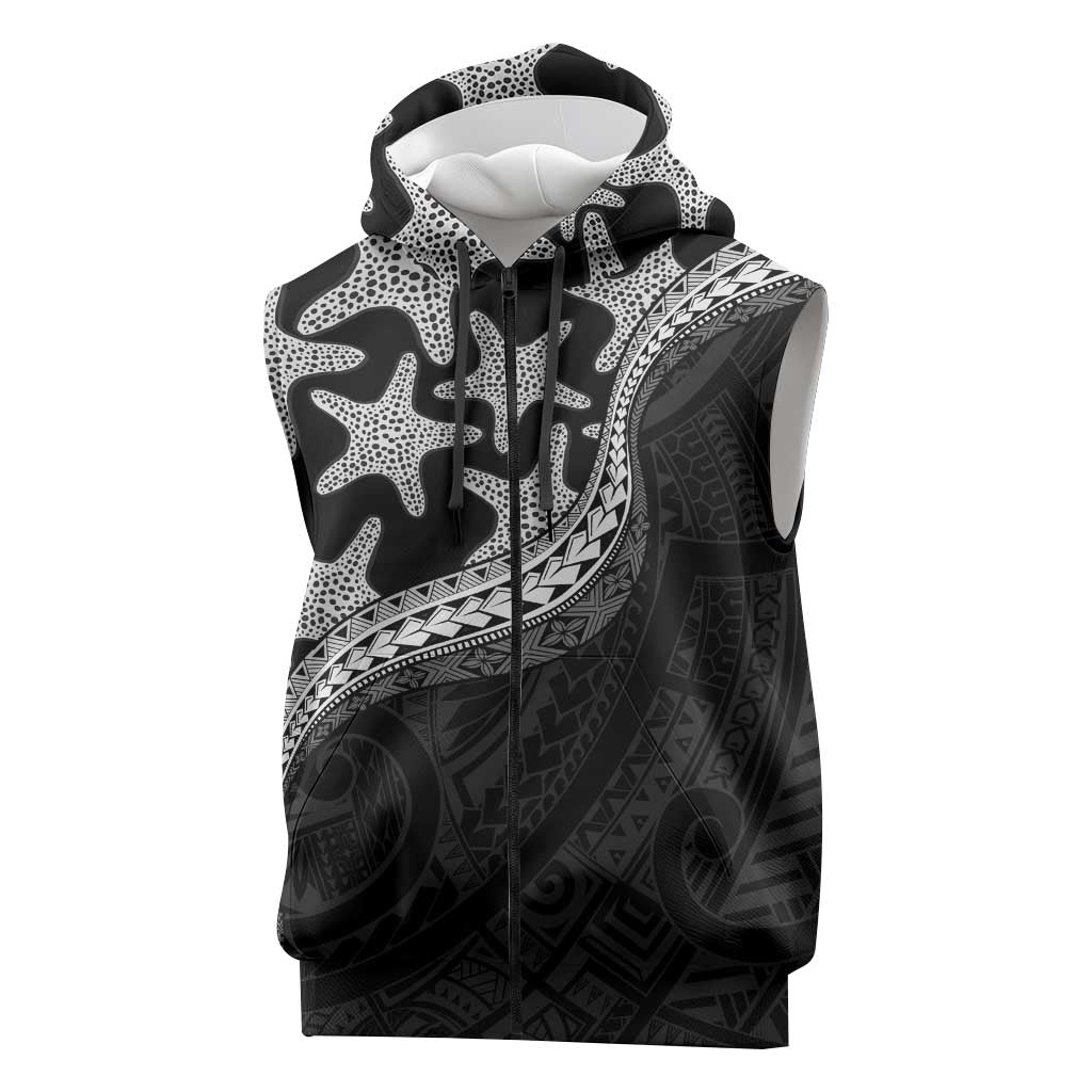 Monotone Polynesian Starfish Unique Pattern Sleeveless Zip Hoodie LT01 Black - Polynesian Pride