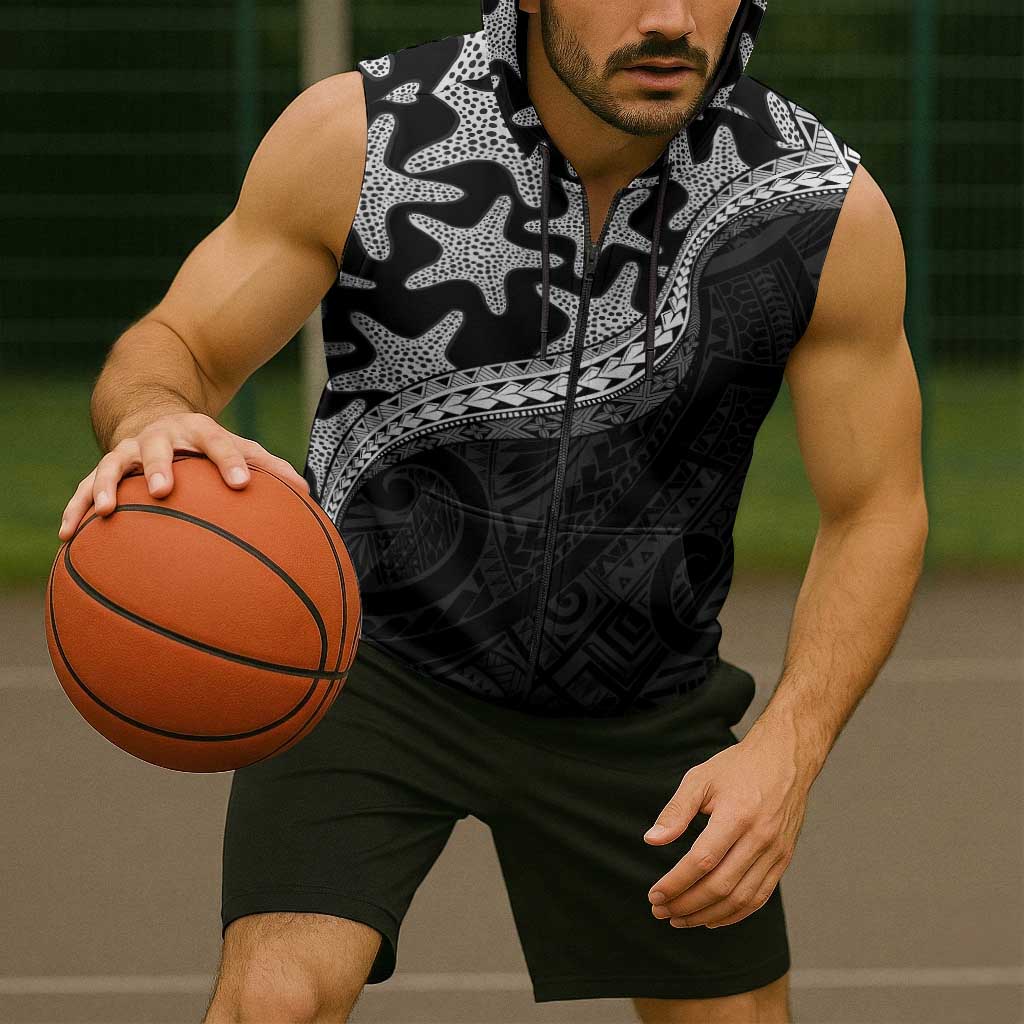 Monotone Polynesian Starfish Unique Pattern Sleeveless Zip Hoodie LT01 - Polynesian Pride