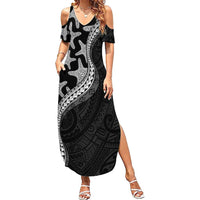 Monotone Polynesian Starfish Unique Pattern Summer Maxi Dress LT01 Women Black - Polynesian Pride
