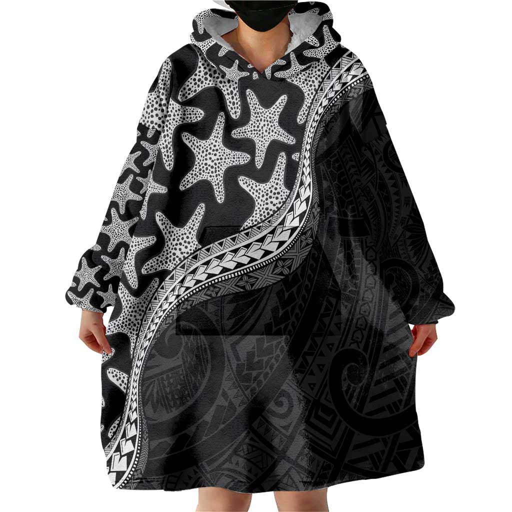 Monotone Polynesian Starfish Unique Pattern Wearable Blanket Hoodie LT01 - Polynesian Pride