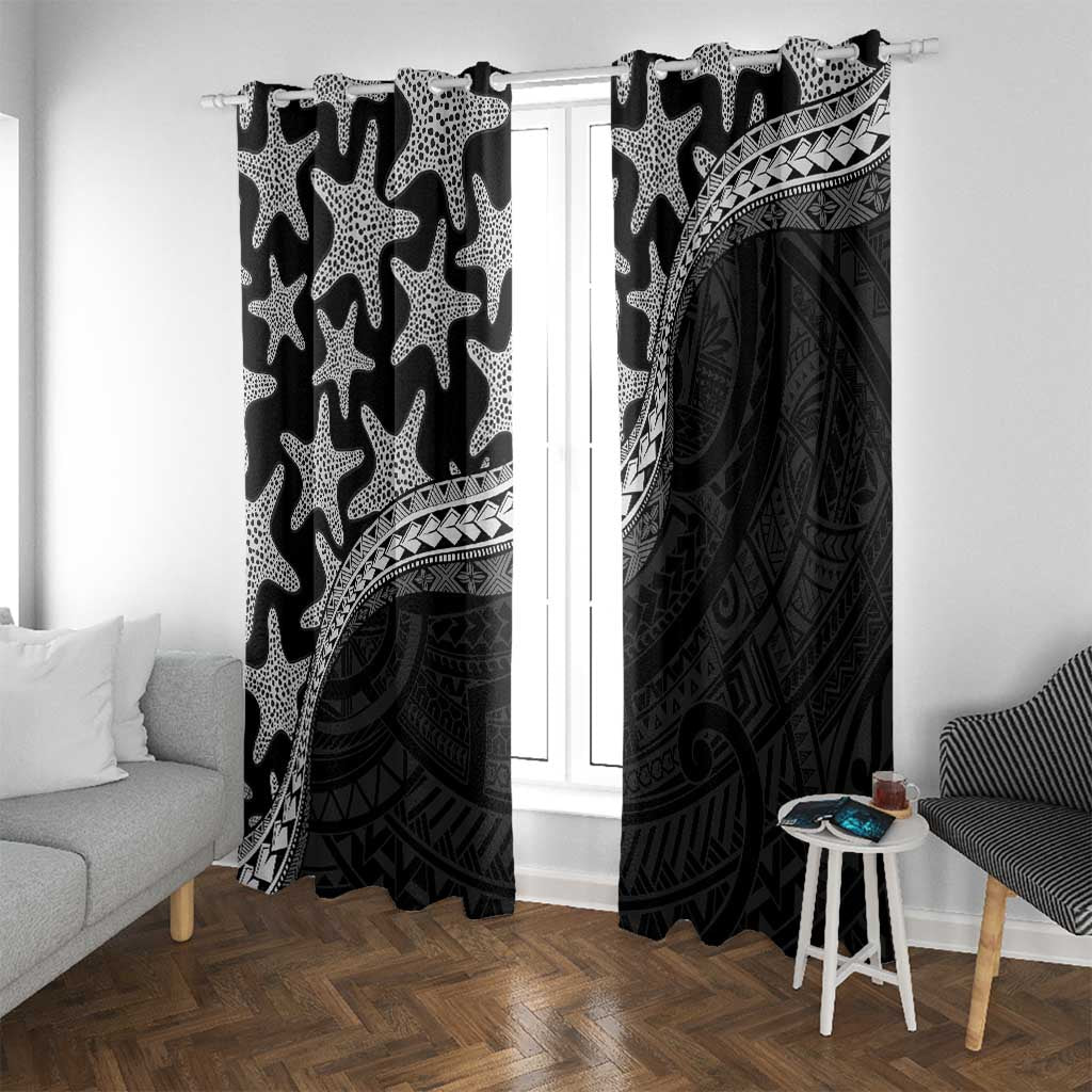 Monotone Polynesian Starfish Unique Pattern Window Curtain LT01 With Grommets Black - Polynesian Pride