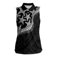 Monotone Polynesian Starfish Unique Pattern Women Sleeveless Polo Shirt LT01 Female Black - Polynesian Pride
