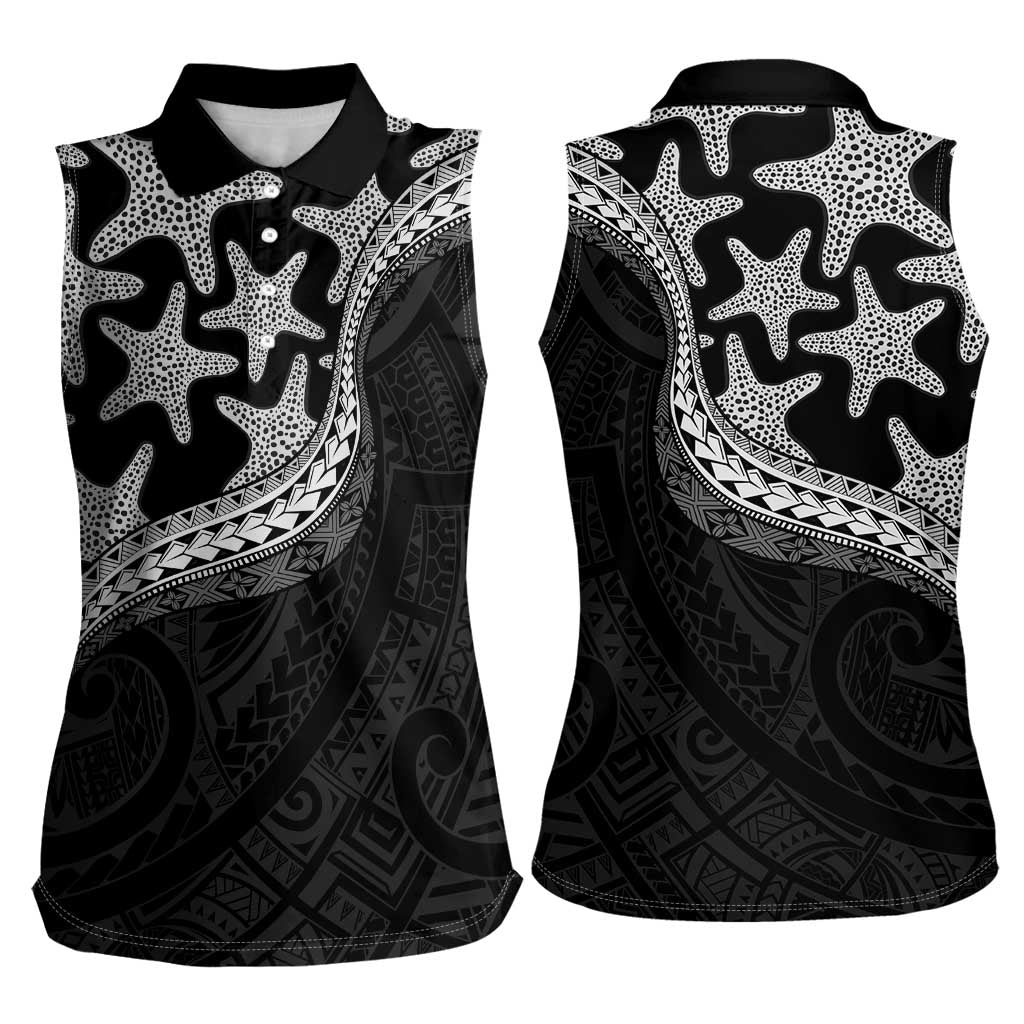 Monotone Polynesian Starfish Unique Pattern Women Sleeveless Polo Shirt LT01 - Polynesian Pride