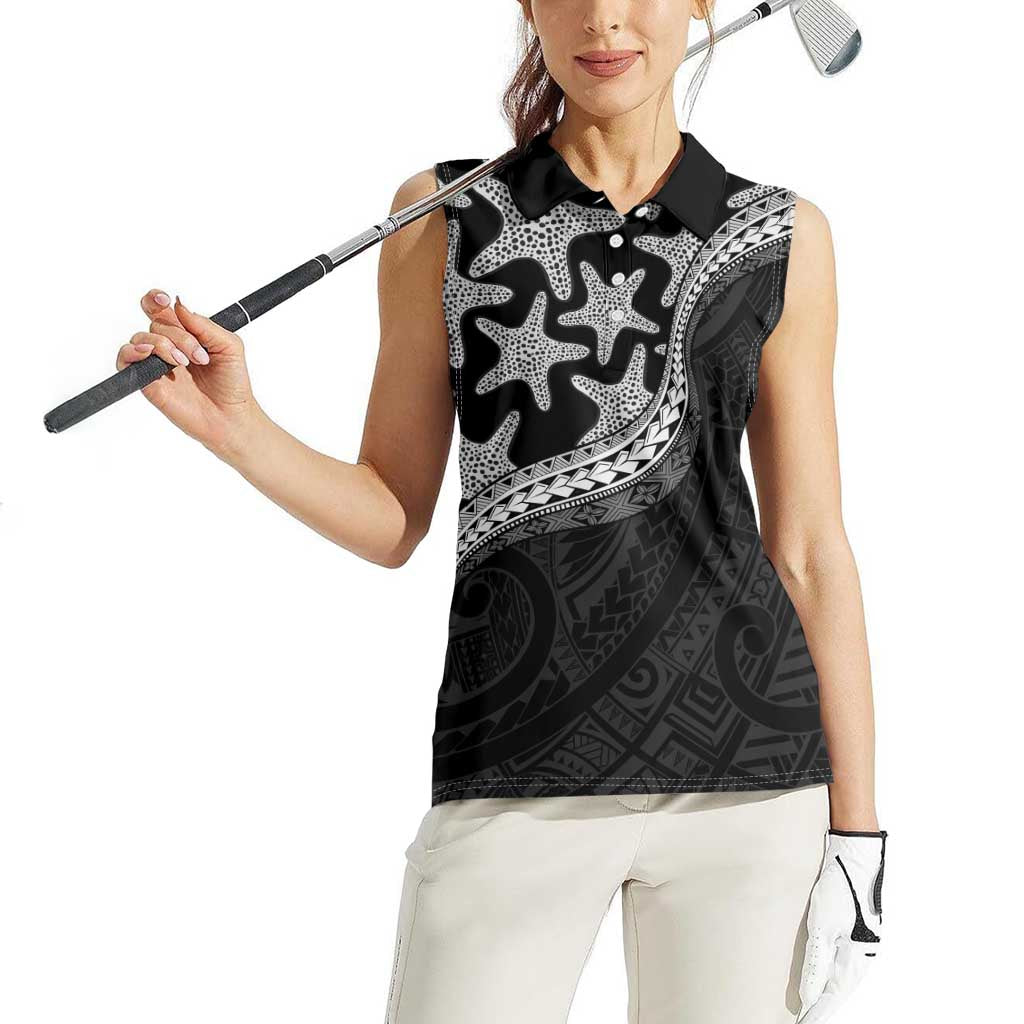 Monotone Polynesian Starfish Unique Pattern Women Sleeveless Polo Shirt LT01 - Polynesian Pride