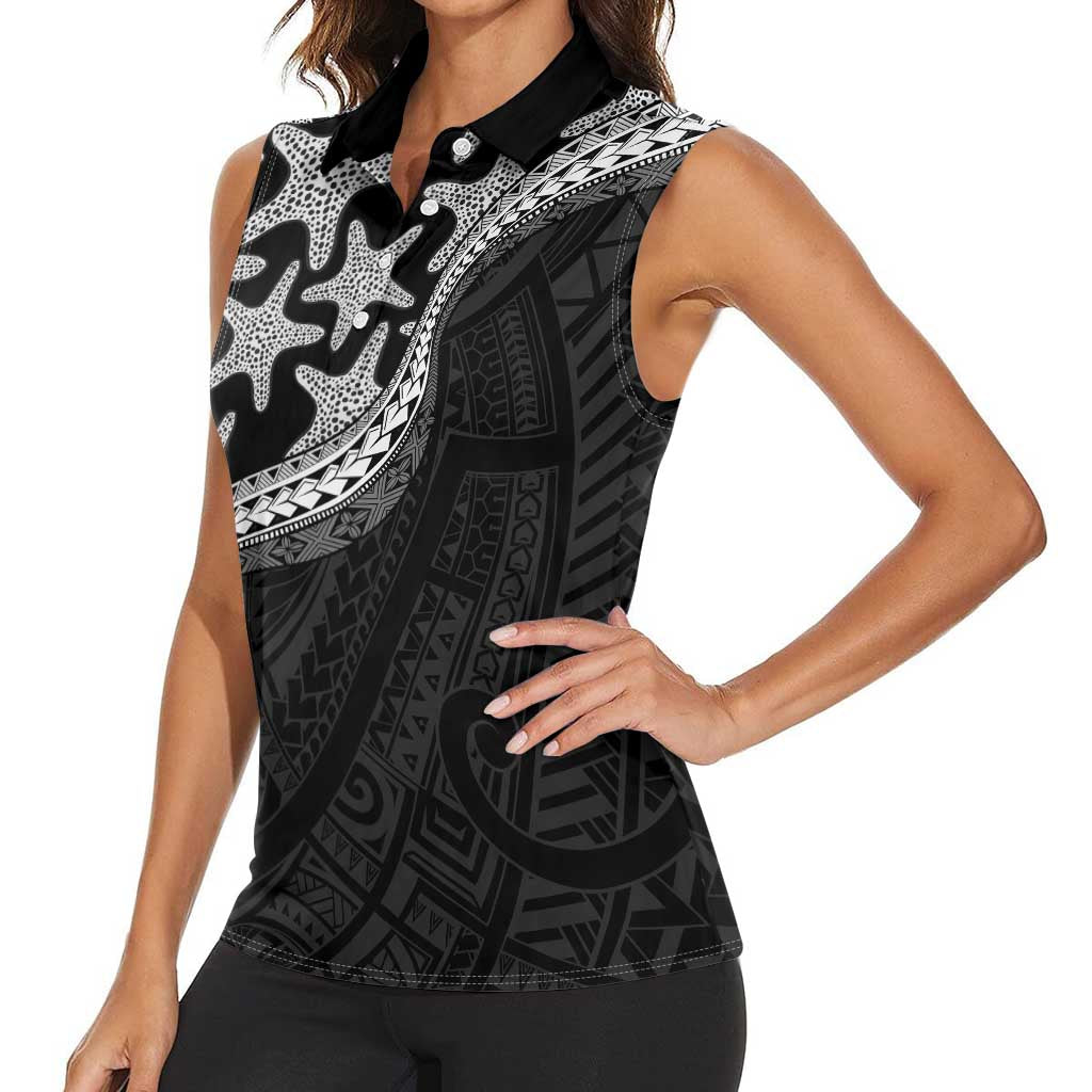 Monotone Polynesian Starfish Unique Pattern Women Sleeveless Polo Shirt LT01 - Polynesian Pride