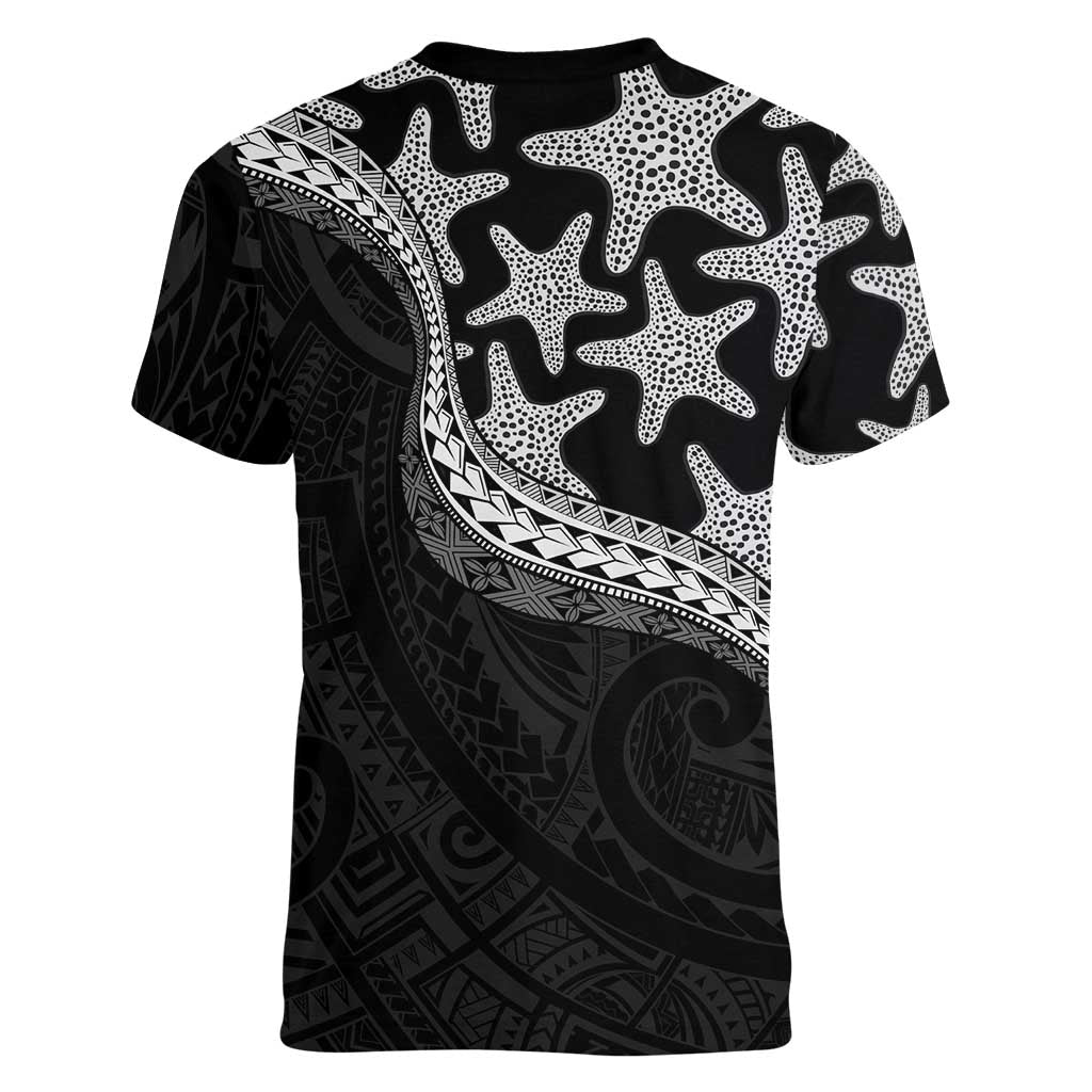 Monotone Polynesian Starfish Unique Pattern Women V-Neck T-Shirt LT01 - Polynesian Pride
