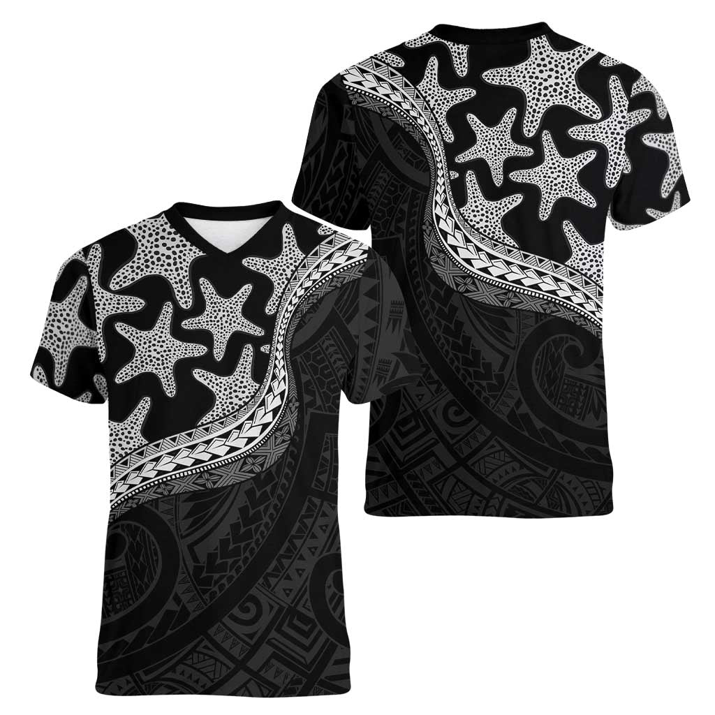 Monotone Polynesian Starfish Unique Pattern Women V-Neck T-Shirt LT01 - Polynesian Pride