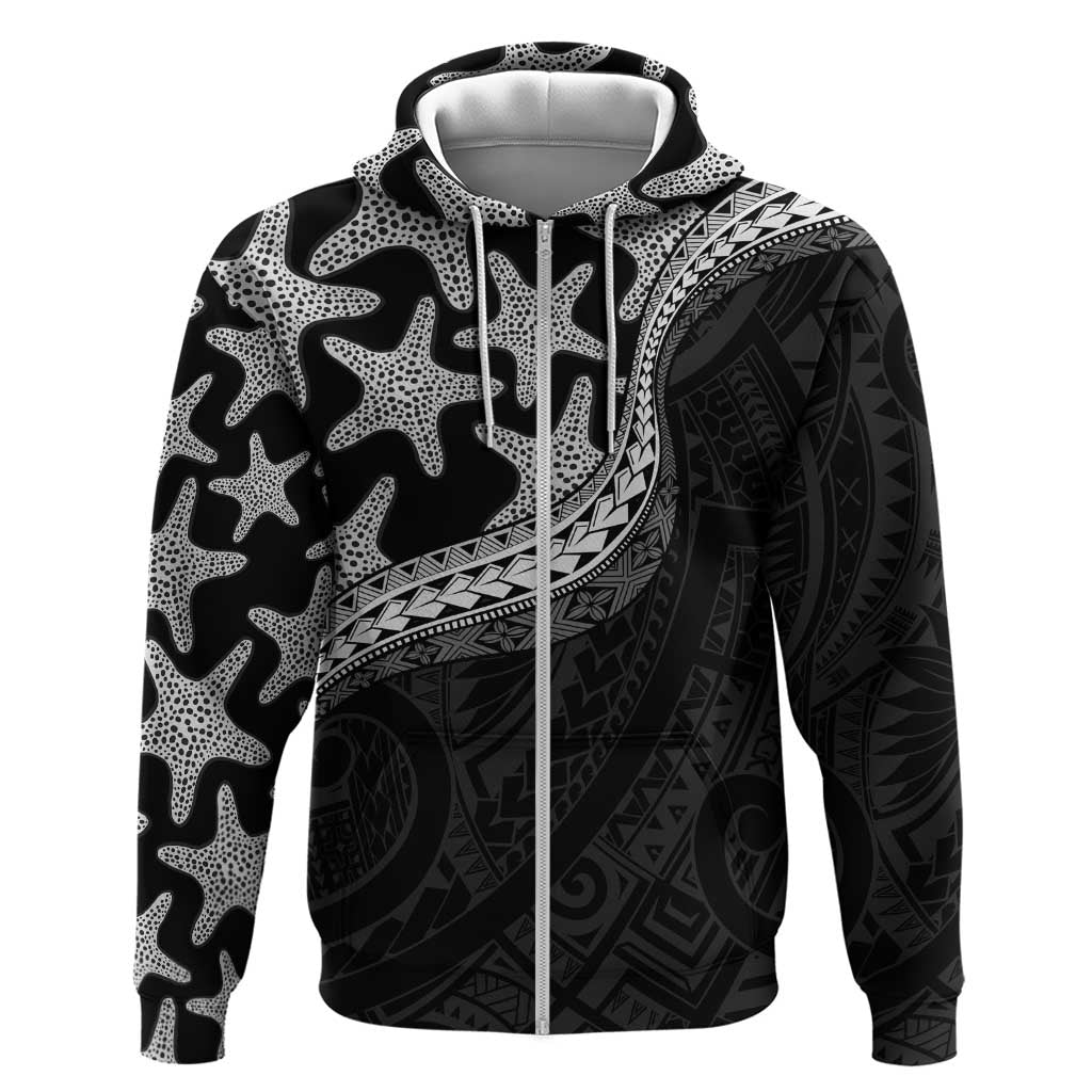 Monotone Polynesian Starfish Unique Pattern Zip Hoodie LT01 Zip Hoodie Black - Polynesian Pride