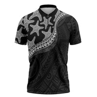 Monotone Polynesian Starfish Unique Pattern Zipper Polo Shirt LT01 Black - Polynesian Pride