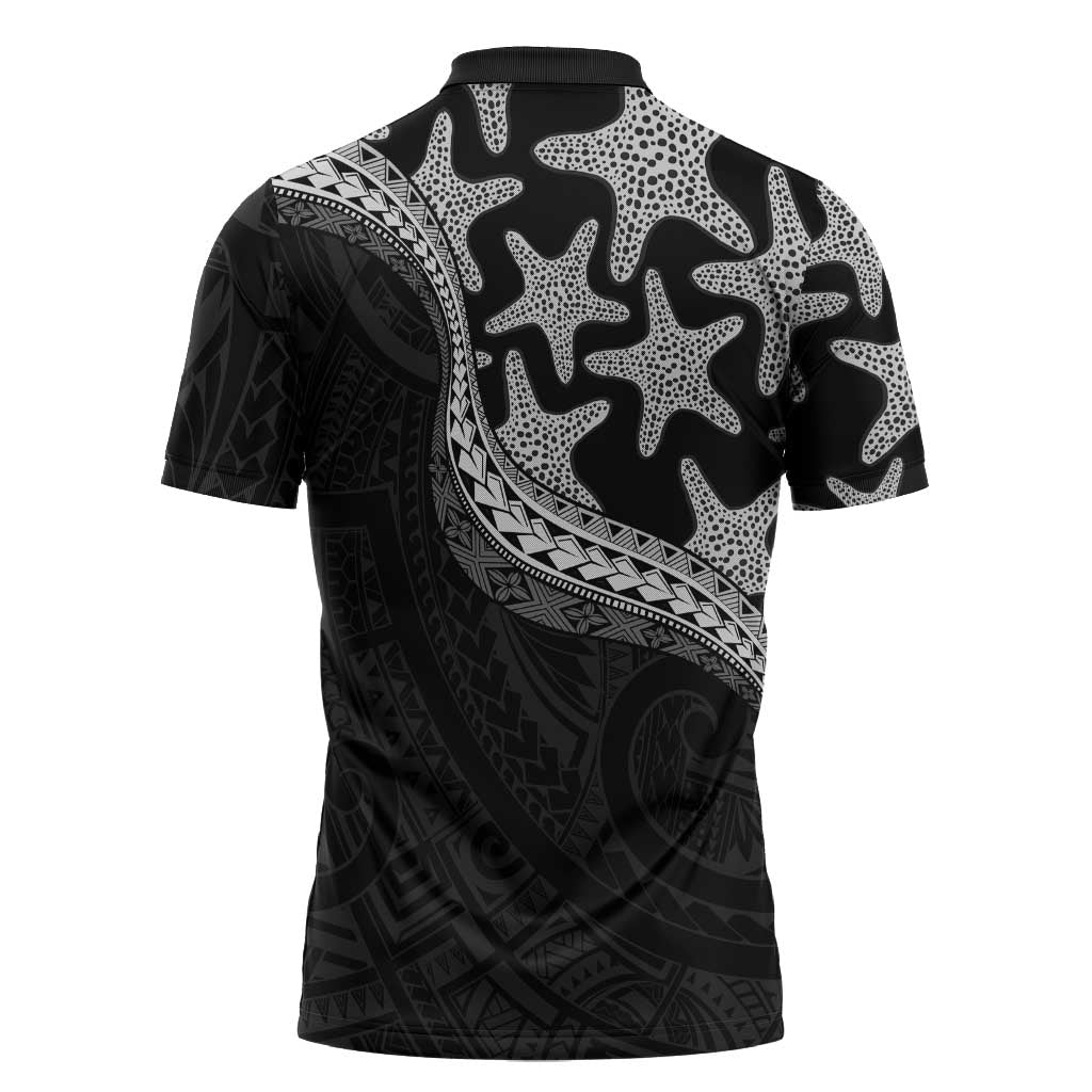 Monotone Polynesian Starfish Unique Pattern Zipper Polo Shirt LT01 - Polynesian Pride