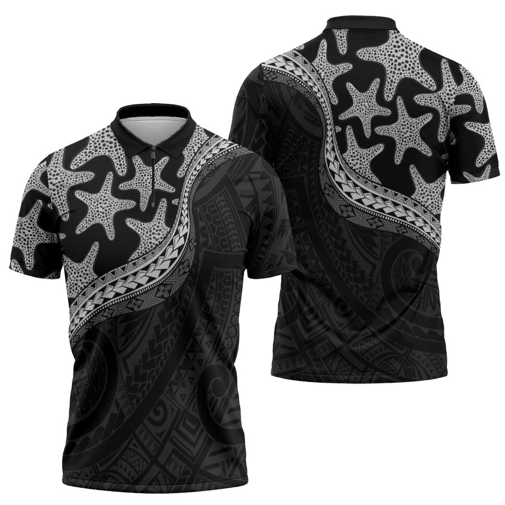 Monotone Polynesian Starfish Unique Pattern Zipper Polo Shirt LT01 - Polynesian Pride