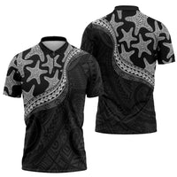 Monotone Polynesian Starfish Unique Pattern Zipper Polo Shirt LT01 - Polynesian Pride