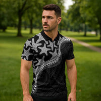 Monotone Polynesian Starfish Unique Pattern Zipper Polo Shirt LT01 - Polynesian Pride