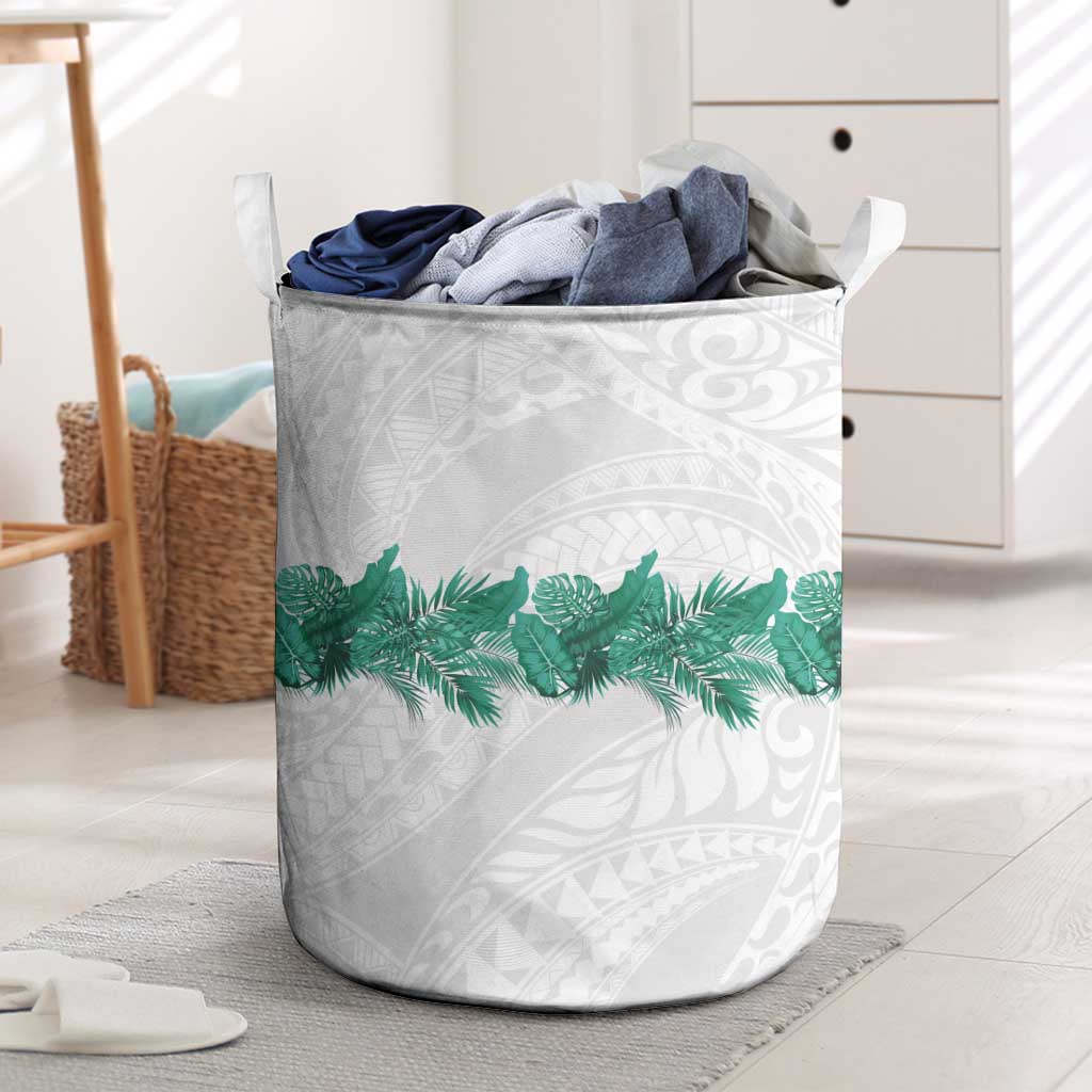 Hawaii Tropical Leaves Laundry Basket Polynesian Pattern LT01 White - Polynesian Pride