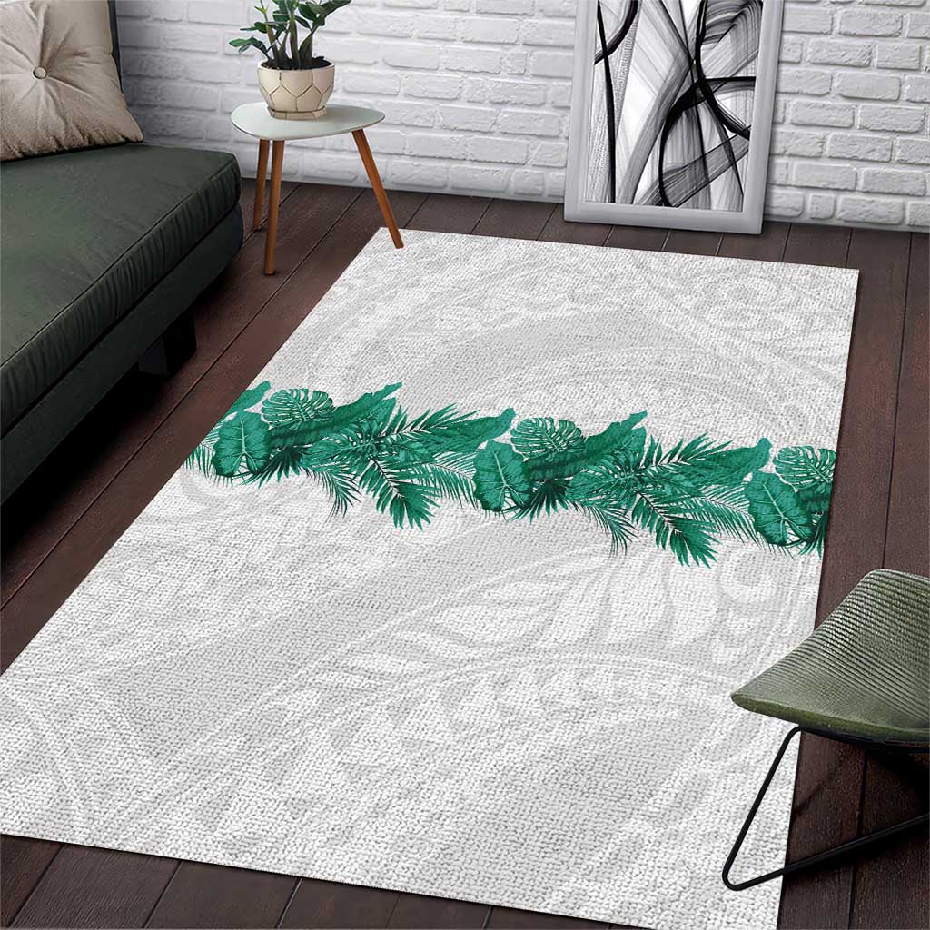 Hawaii Tropical Leaves Area Rug Polynesian Pattern LT01 White - Polynesian Pride