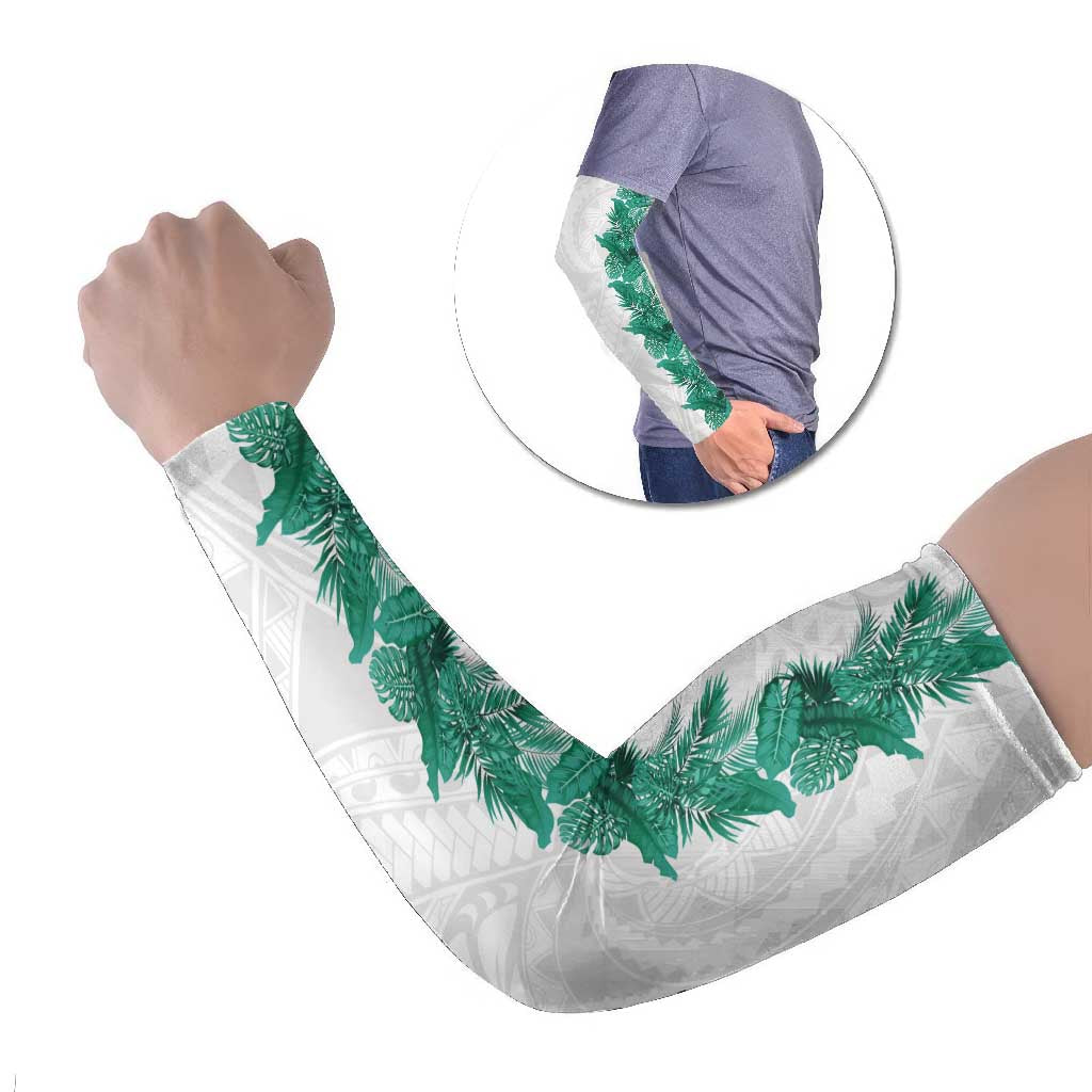 Hawaii Tropical Leaves Arm Sleeves Polynesian Pattern LT01 Set of 2 White - Polynesian Pride