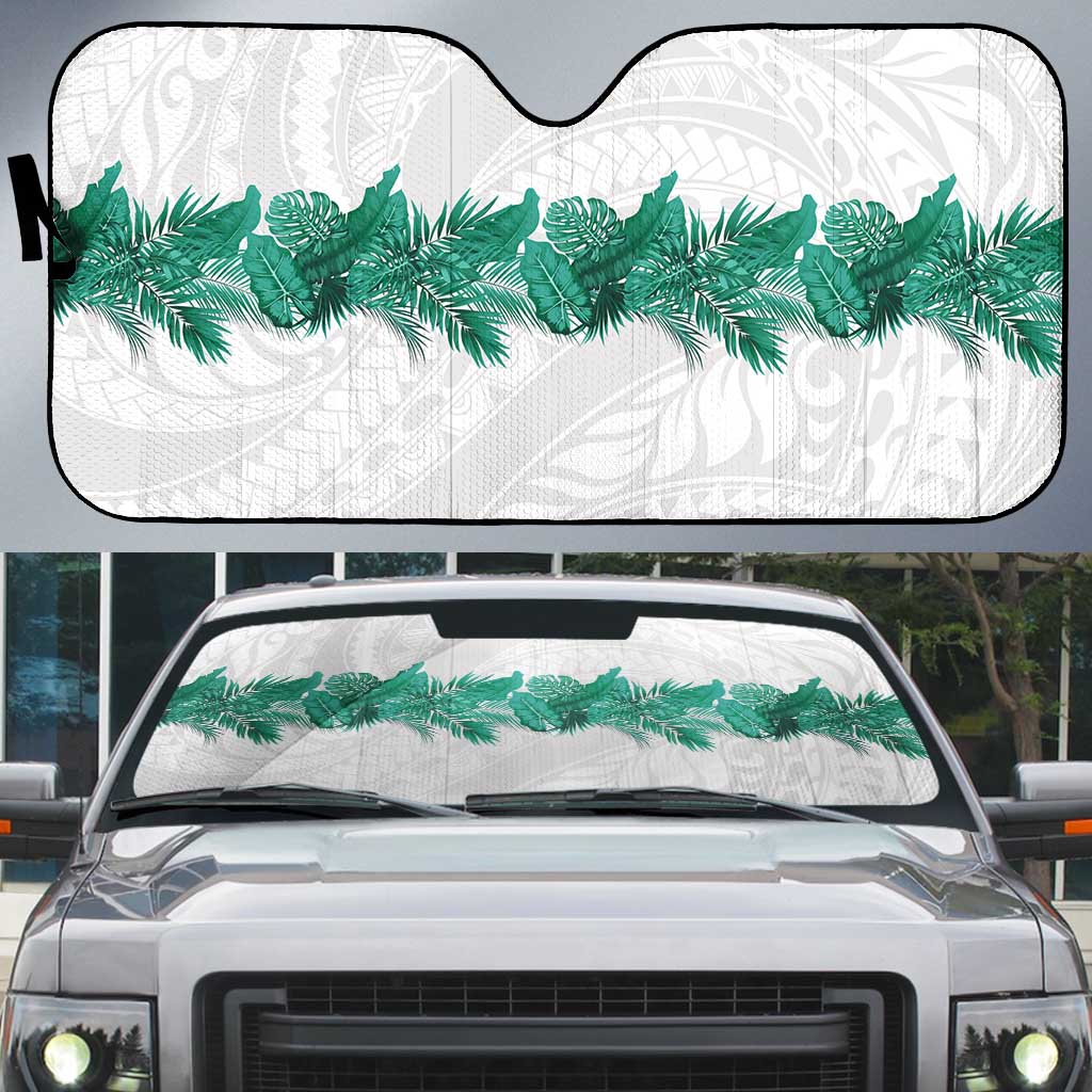 Hawaii Tropical Leaves Auto Sun Shade Polynesian Pattern LT01 White - Polynesian Pride