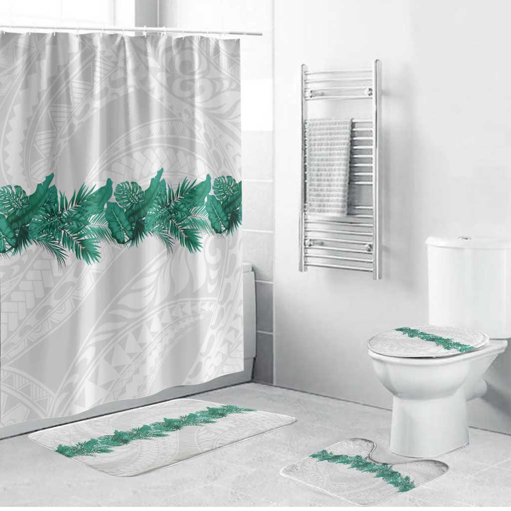 Hawaii Tropical Leaves Bathroom Set Polynesian Pattern LT01 Bathroom Set (4 pcs) White - Polynesian Pride