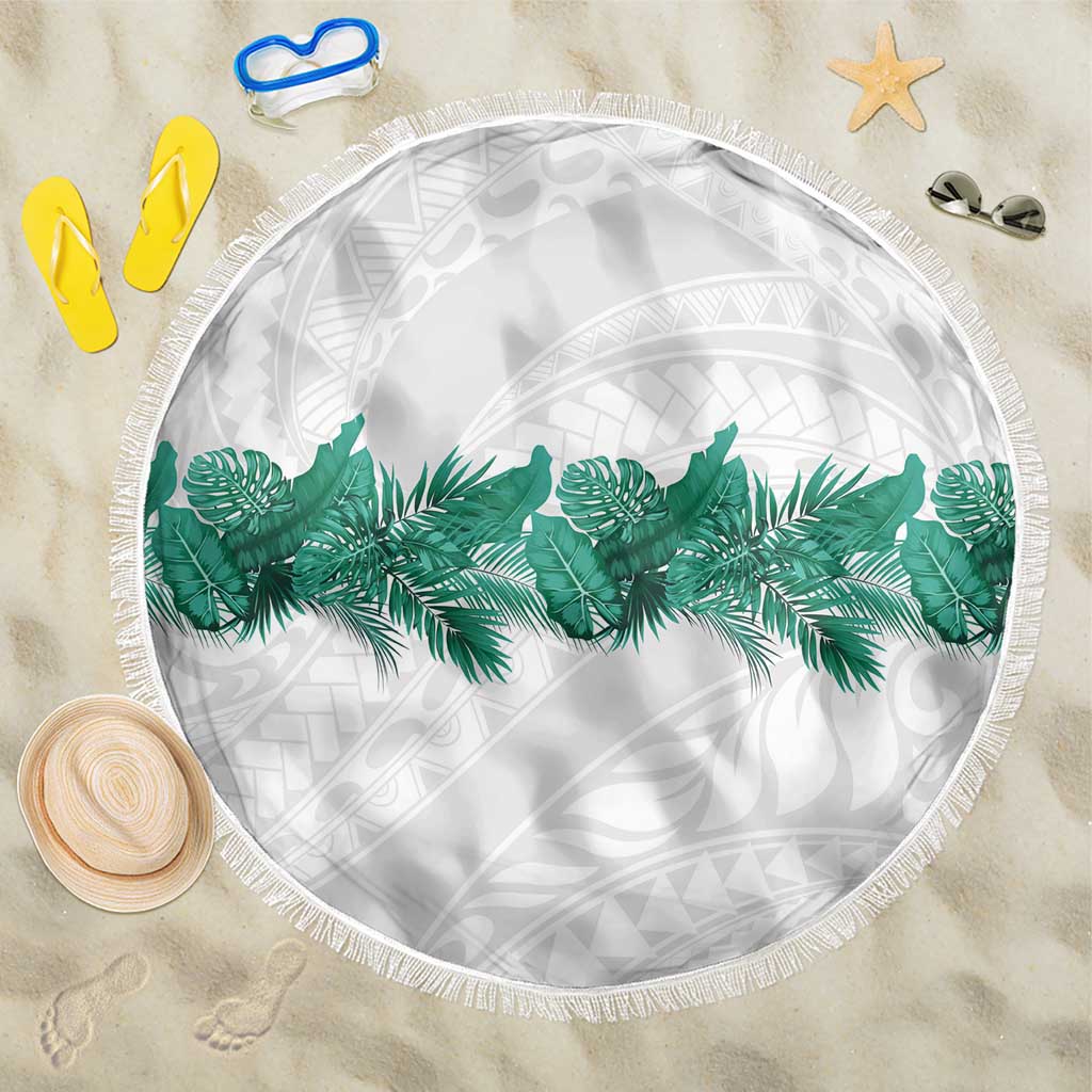Hawaii Tropical Leaves Beach Blanket Polynesian Pattern LT01 One Size 150cm White - Polynesian Pride