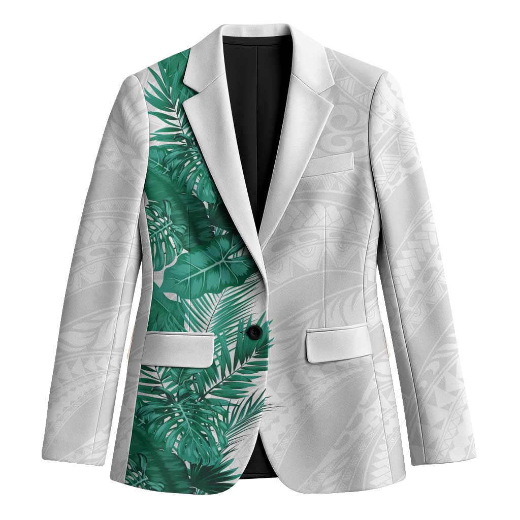 Hawaii Tropical Leaves Blazer Polynesian Pattern LT01 Unisex White - Polynesian Pride