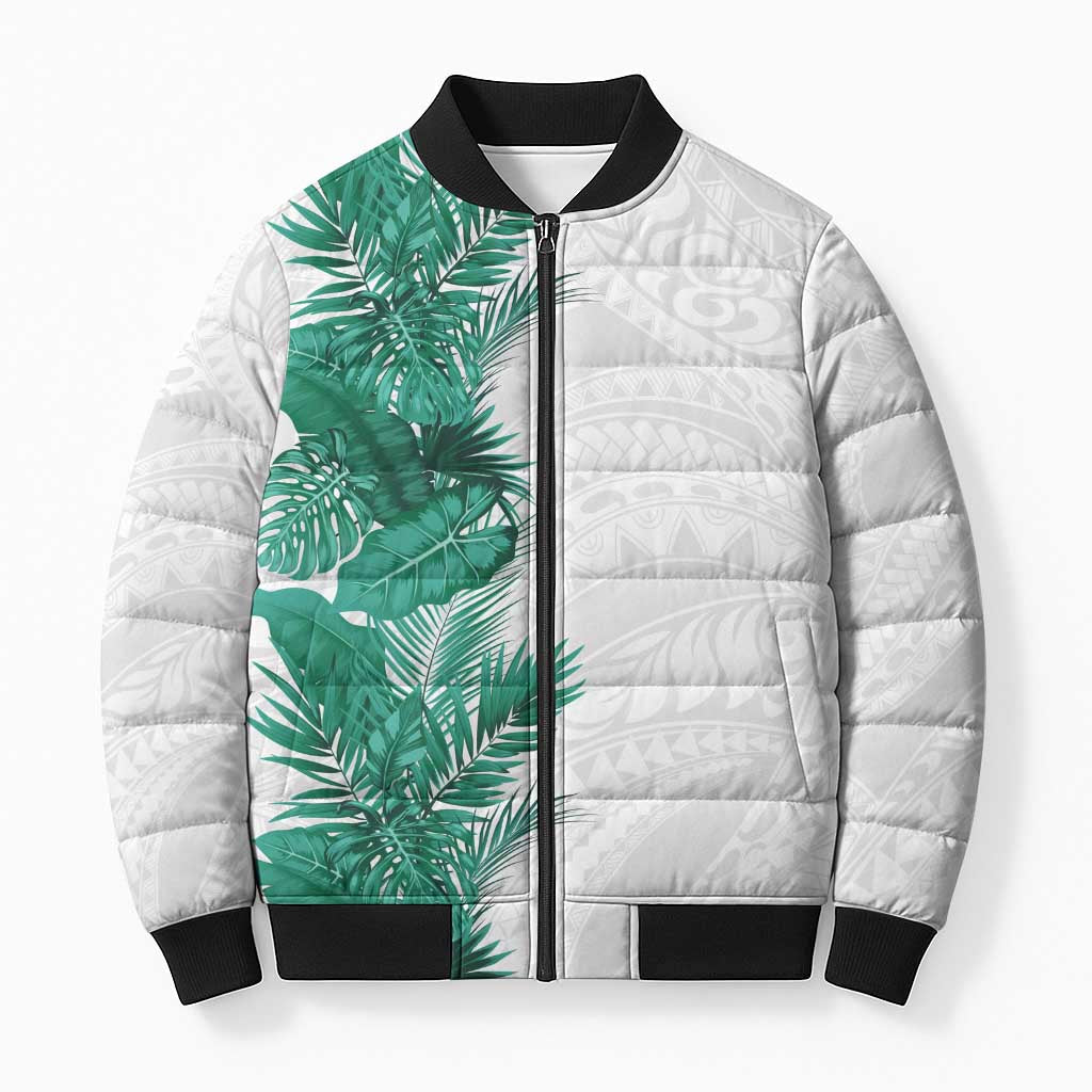 Hawaii Tropical Leaves Bomber Puffer Jacket Polynesian Pattern LT01 Unisex White - Polynesian Pride