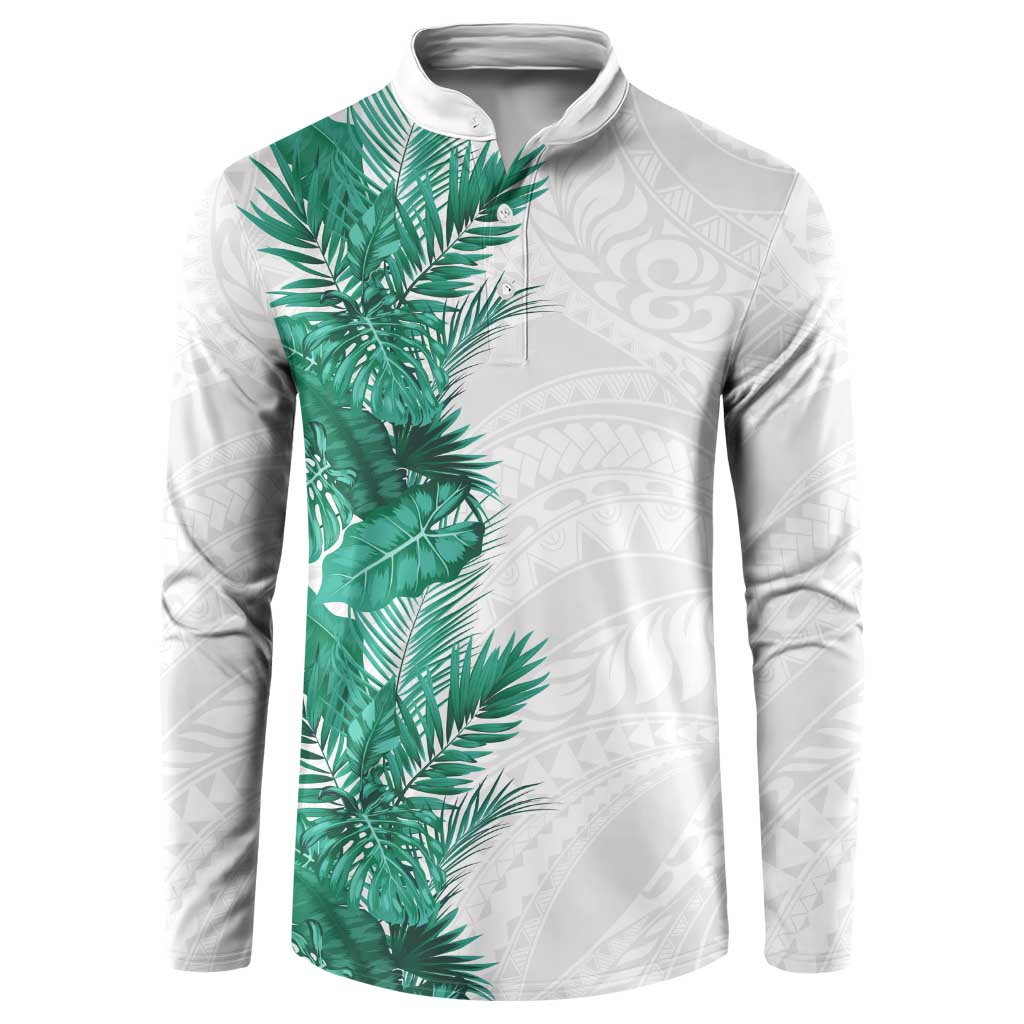 Hawaii Tropical Leaves Button Sweatshirt Polynesian Pattern LT01 White - Polynesian Pride